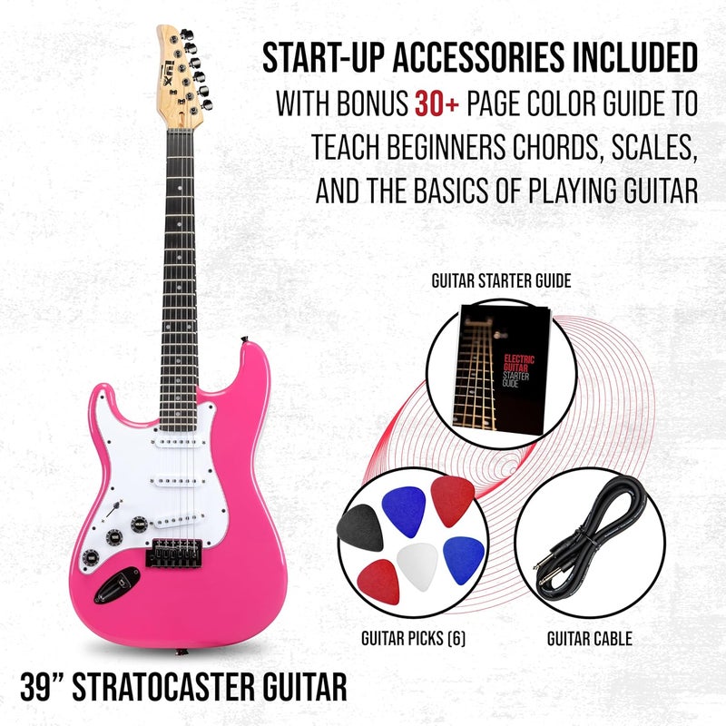 LyxPro CS 39” Left Hand Electric Guitar Kit for Beginner, Intermediate & Pro Players with Guitar, Amp Cable, 6 Picks & Learner’s Guide, Solid Wood Body, Volume/Tone Controls, 5-Way Pickup - Pink - Image 2